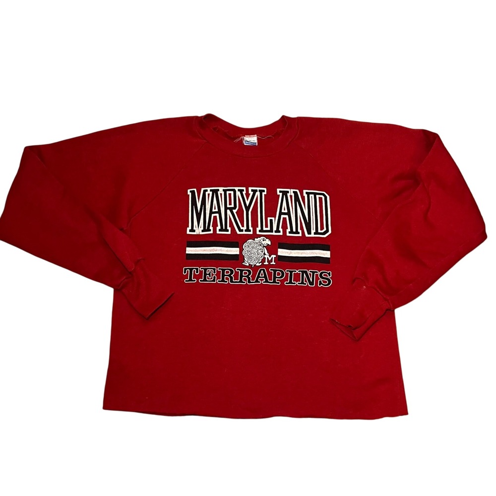 VTG 80s Healthknit Maryland Terrapins Sweater Womens L USA Collegiate Cropped